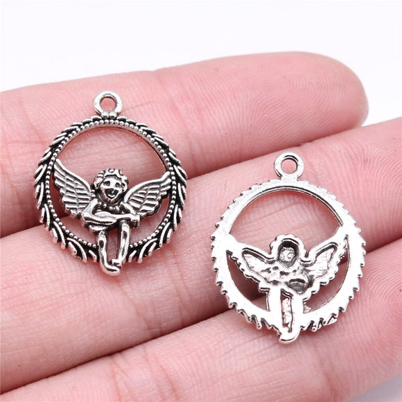 WYSIWYG 10pcs 25x20mm Angel Charms For DIY Jewelry Making Antique Silver Color Zinc Alloy Charms Pendant Jewelry Findings