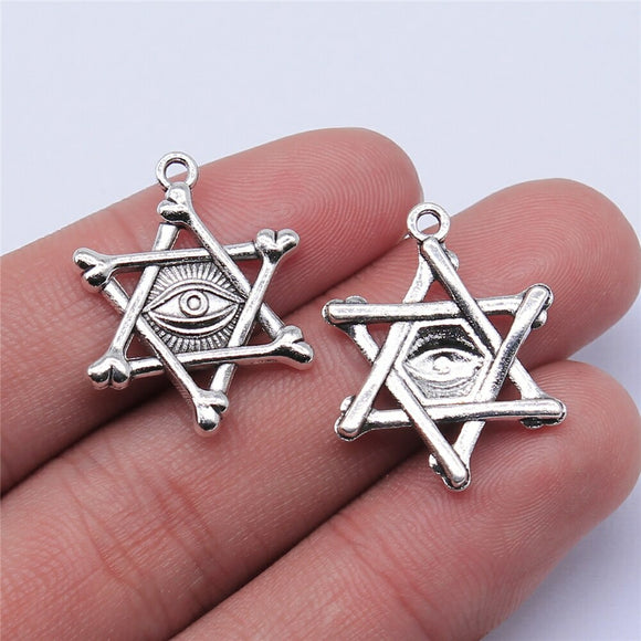 WYSIWYG 10pcs 25x20mm Antique Silver Color Star Of Daivd Eys Charms Pendant For Jewelry Making DIY Jewelry Findings