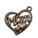 WYSIWYG 10pcs 25x20mm MOM Heart Charms Pendant Antique Silver Color For Jewelry Making Zinc Alloy Jewelry Findings