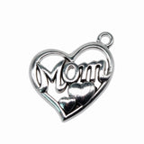 WYSIWYG 10pcs 25x20mm MOM Heart Charms Pendant Antique Silver Color For Jewelry Making Zinc Alloy Jewelry Findings