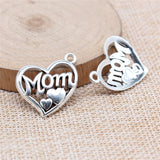 WYSIWYG 10pcs 25x20mm MOM Heart Charms Pendant Antique Silver Color For Jewelry Making Zinc Alloy Jewelry Findings
