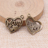 WYSIWYG 10pcs 25x20mm MOM Heart Charms Pendant Antique Silver Color For Jewelry Making Zinc Alloy Jewelry Findings