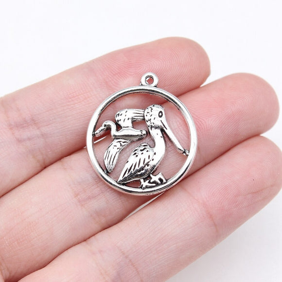 WYSIWYG 10pcs 25x22mm Antique Silver Color Pelican Charms For Jewelry Making