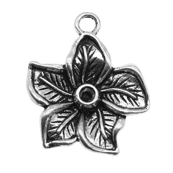 WYSIWYG 10pcs 25x22mm Flower Charms For Jewelry Making Antique Silver Color Charm Pendant Jewelry Accessories