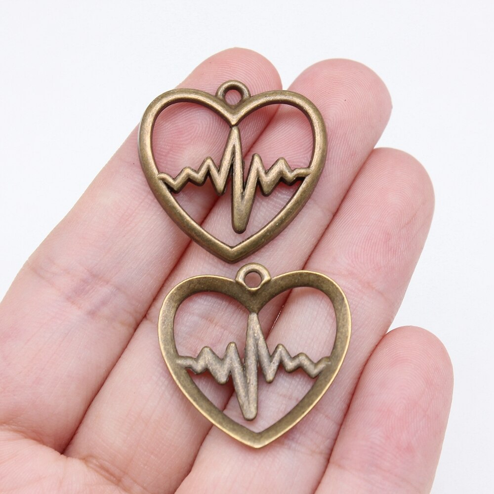 アクセサリー - CLASSICGENTLEMAN HEART PIN - SILVER WYSIWYG 10pcs 25x25mm Heart ECG Charms Pendant Antique