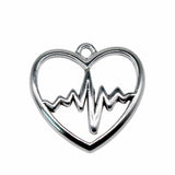 WYSIWYG 10pcs 25x25mm Heart ECG Charms Pendant Antique Silver Color For Jewelry Making Zinc Alloy Jewelry Findings