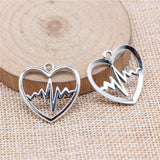 WYSIWYG 10pcs 25x25mm Heart ECG Charms Pendant Antique Silver Color For Jewelry Making Zinc Alloy Jewelry Findings