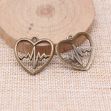 WYSIWYG 10pcs 25x25mm Heart ECG Charms Pendant Antique Silver Color For Jewelry Making Zinc Alloy Jewelry Findings