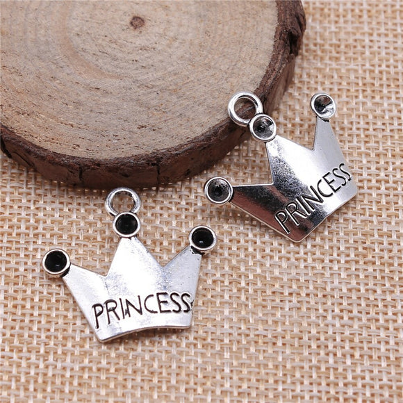 WYSIWYG 10pcs 25x28mm Princess Crown Charms Antique Silver Color Pendant Charms For Jewelry Making Jewelry Accessories
