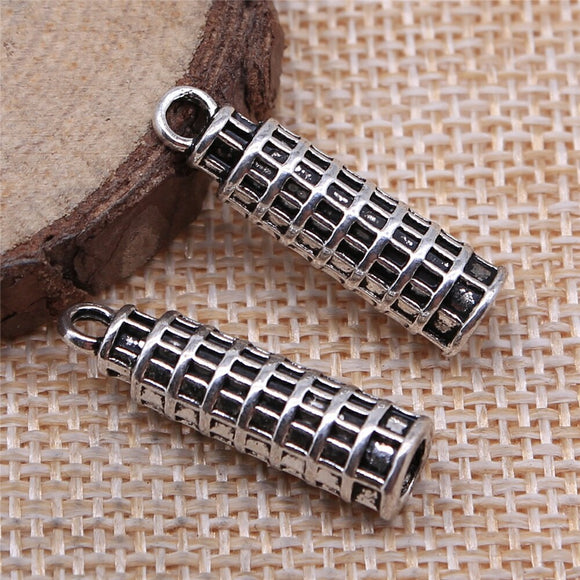 WYSIWYG 10pcs 25x7mm Pendant Leaning Tower Of Pisa Tower Charm Pendants Antique Silver Color 3D Pisa Tower Pendants