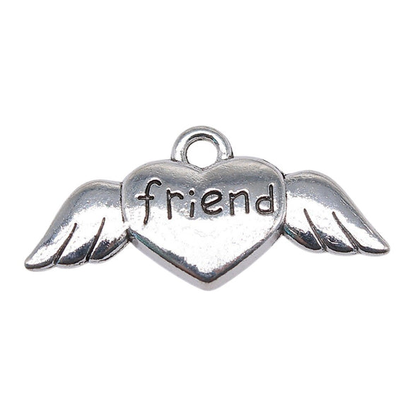 WYSIWYG 10pcs 26x12mm Angel Wings Friend Heart Pendant Heart Wings Charm Best Friend Heart Charm For Jewelry Making