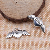 WYSIWYG 10pcs 26x12mm Angel Wings Friend Heart Pendant Heart Wings Charm Best Friend Heart Charm For Jewelry Making
