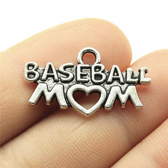 WYSIWYG 10pcs 26x14mm Antique Silver Color Baseball Mom Charms Pendant For DIY Jewelry Making Handmade Jewelry Craft Findings