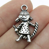 WYSIWYG 10pcs 26x18mm Antique Silver Color Rope Skipping Girl Charms For Jewelry Making