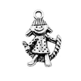 WYSIWYG 10pcs 26x18mm Antique Silver Color Rope Skipping Girl Charms For Jewelry Making