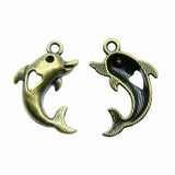 WYSIWYG 10pcs 26x18mm Dolphin Charms Pendants For Jewelry Making 2 Colors Antique Silver Plated Antique Bronze Plated