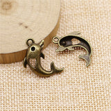 WYSIWYG 10pcs 26x18mm Dolphin Charms Pendants For Jewelry Making 2 Colors Antique Silver Plated Antique Bronze Plated