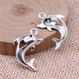WYSIWYG 10pcs 26x18mm Dolphin Charms Pendants For Jewelry Making 2 Colors Antique Silver Plated Antique Bronze Plated