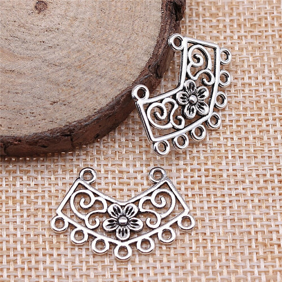 WYSIWYG 10pcs 26x18mm Flower Porous Earring Connector Jewelry Making Antique Silver Color Flower Earring Connector Charm