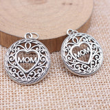 WYSIWYG 10pcs 26x22mm Antique Silver Color Lace Heart Mom Charms For Jewelry Making
