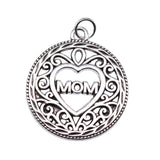 WYSIWYG 10pcs 26x22mm Antique Silver Color Lace Heart Mom Charms For Jewelry Making