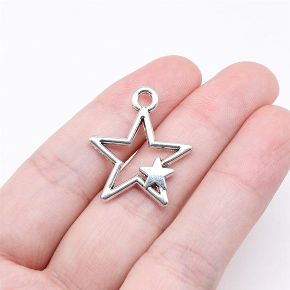 WYSIWYG 10pcs 26x22mm Antique Silver Color Openwork Pentagram Charms For Jewelry Making