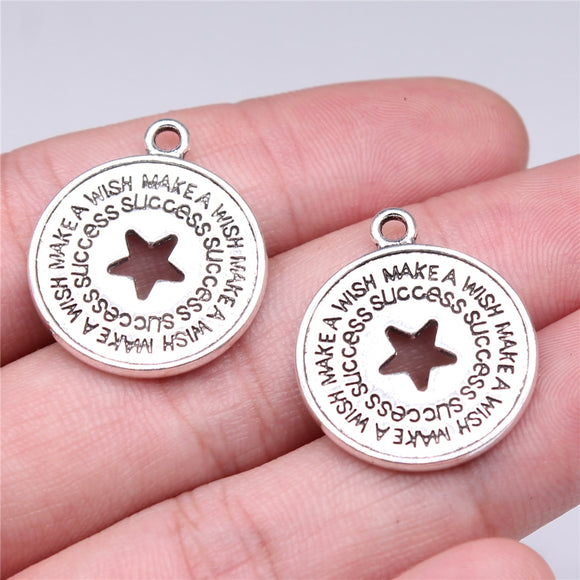 WYSIWYG 10pcs 26x22mm Charms Make A Wish Success Star Charms For Jewelry Making DIY Antique Silver Color Alloy Charms