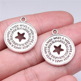 WYSIWYG 10pcs 26x22mm Charms Make A Wish Success Star Charms For Jewelry Making DIY Antique Silver Color Alloy Charms