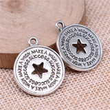 WYSIWYG 10pcs 26x22mm Charms Make A Wish Success Star Charms For Jewelry Making DIY Antique Silver Color Alloy Charms