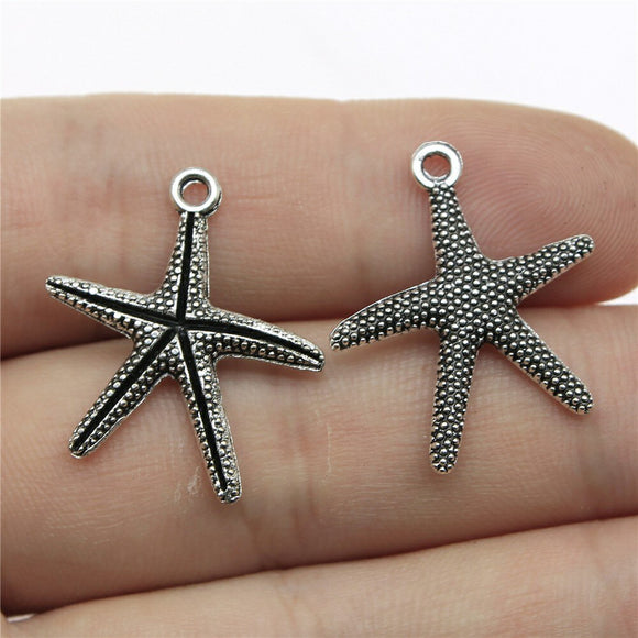 WYSIWYG 10pcs 26x22mm Starfish Charm Starfish Pendant Antique Silver Color Antique Gold Color Tone Starfish Charm