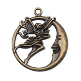 WYSIWYG 10pcs 26x30mm Moon Angel Charms Pendants For Jewelry Making 2 Colors Antique Silver Plated Antique Bronze Plated EF3872