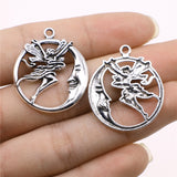 WYSIWYG 10pcs 26x30mm Moon Angel Charms Pendants For Jewelry Making 2 Colors Antique Silver Plated Antique Bronze Plated EF3872