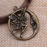 WYSIWYG 10pcs 26x30mm Moon Angel Charms Pendants For Jewelry Making 2 Colors Antique Silver Plated Antique Bronze Plated EF3872