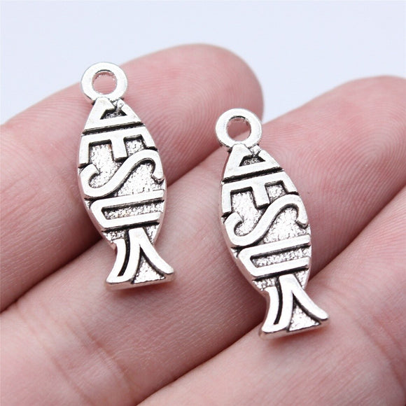 WYSIWYG 10pcs 26x9mm Antique Silver Color Jesus Fish Charms Pendant For DIY Jewelry Making Handmade Jewelry Craft Findings