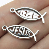 WYSIWYG 10pcs 27x10mm Pendant Jesus Fish Charm Pendants For Jewelry Making 2 Colors Christian Fish Pendants