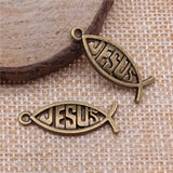 WYSIWYG 10pcs 27x10mm Pendant Jesus Fish Charm Pendants For Jewelry Making 2 Colors Christian Fish Pendants