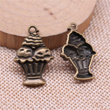 WYSIWYG 10pcs 27x18mm Cake Cup Cake Ice Cream Charms For Jewelry Making 2 Colors Antique Silver Plated Antique Bronze Plated