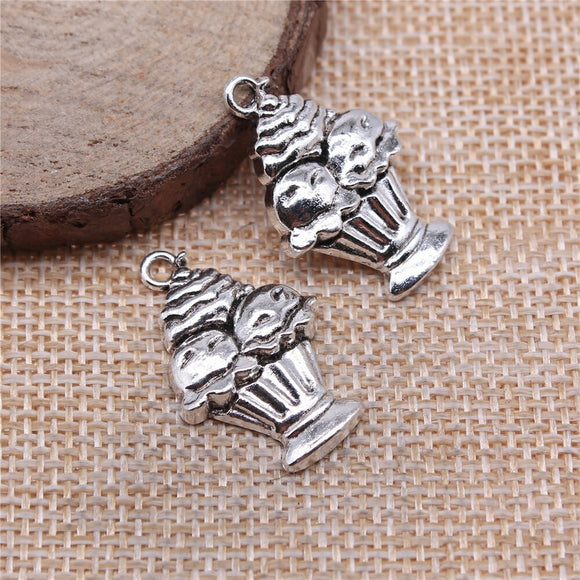 WYSIWYG 10pcs 27x18mm Cake Cup Cake Ice Cream Charms For Jewelry Making 2 Colors Antique Silver Plated Antique Bronze Plated