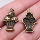 WYSIWYG 10pcs 27x18mm Cake Cup Cake Ice Cream Charms For Jewelry Making 2 Colors Antique Silver Plated Antique Bronze Plated