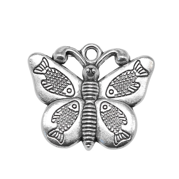 WYSIWYG 10pcs 27x22mm Fish Angel Wings Butterfly Charms Antique Silver Color For Jewelry Making Charms Pendant Jewelry Findings
