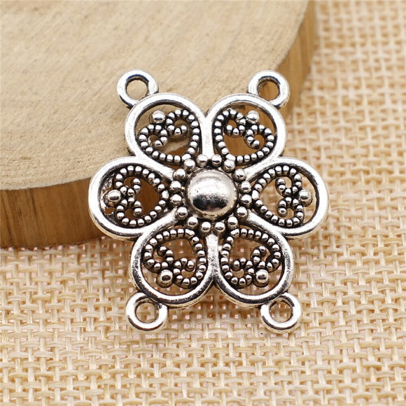 WYSIWYG 10pcs 27x30mm Body Chain Flower Porous Connector Antique Silver Color Jewelry Findings Jewelry Accessories