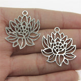 WYSIWYG 10pcs 27x31mm Antique Silver Color Lotus Charms For Jewelry Making EF3702