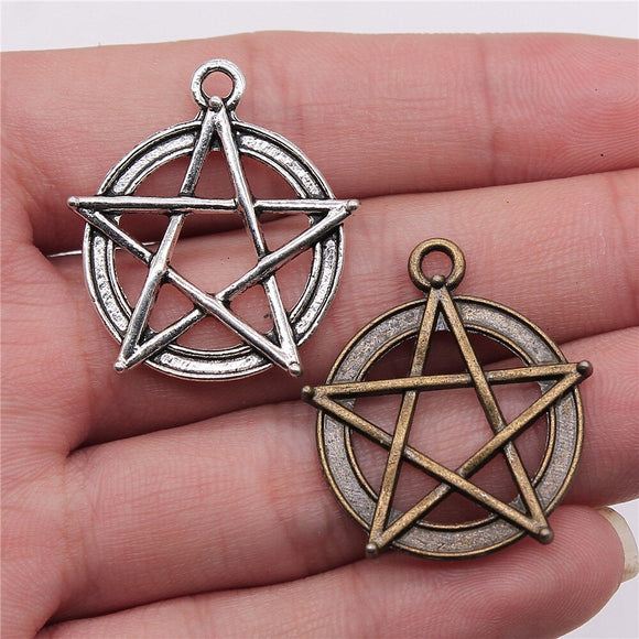 WYSIWYG 10pcs 28mm 2 Colors Antique Silver Color Antique Bronze Plated Star Pendant Hollow Star Charm Pendants Star Charm