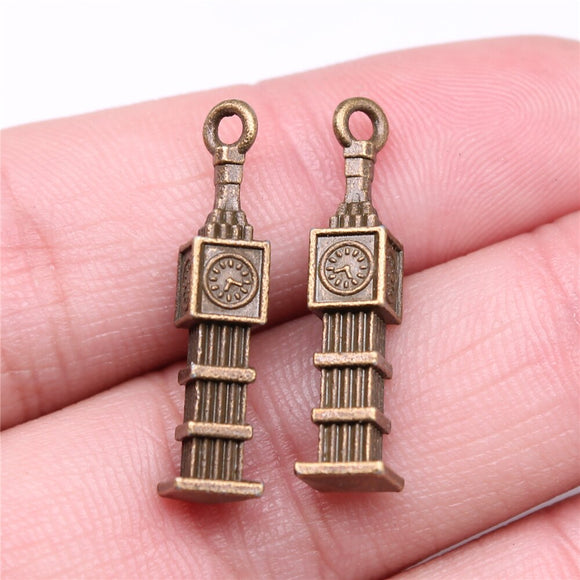 WYSIWYG 10pcs 28mm Clock Tower Charms For Jewelry Making Vintage Antique Bronze Color Jewelry Findings