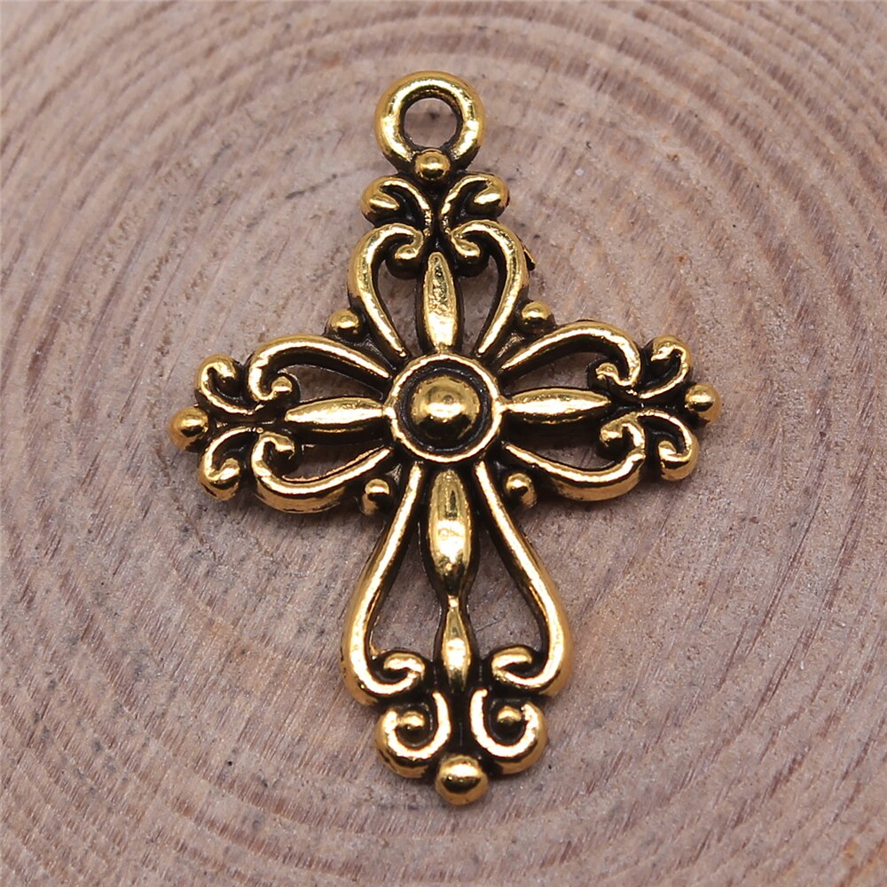 WYSIWYG 10pcs 28x20mm Antique Silver Color Antique Gold Color Cross Ch –  bearjewelry