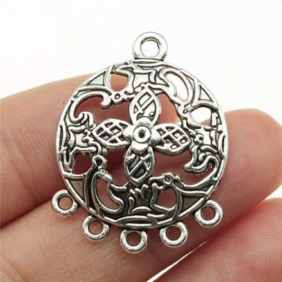 WYSIWYG 10pcs 28x23mm Round Porous Earring Connector Antique Silver Color Jewelry Findings For Jewelry Making