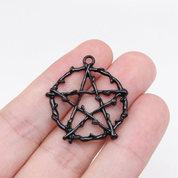 WYSIWYG 10pcs 28x26mm Antique Silver Color Black Color Pentagram Charms For Jewelry Making