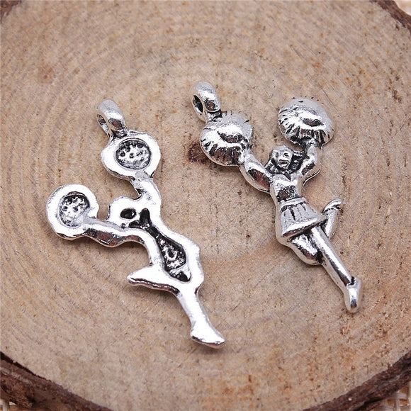 WYSIWYG 10pcs 29x14mm Cheerleaders Charms For Jewelry Making Antique Silver Color Charm Pendant Jewelry Accessories