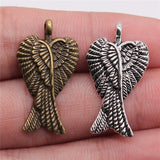 WYSIWYG 10pcs 29x16mm Double Angel Wings Charms For Jewelry Making 2 Colors Antique Silver Plated Antique Bronze Plated