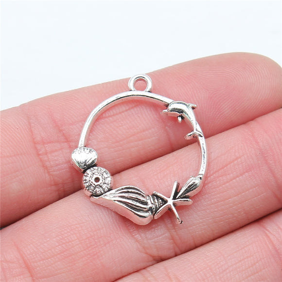 10pcs 29x25mm Sea Animal Shell Conch Starfish Dolphin Charms Antique Silver Color For Jewelry Making Jewelry Findings ef4404